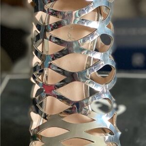 Qupid Silver Cutout Gladiator Heels